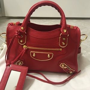 Authentic balenciaga metallic mini city red